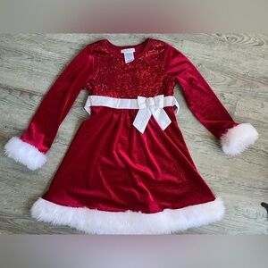 Red Sequin Holiday Dress with White Bow